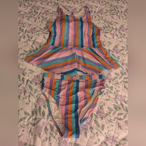 Matilda Jane S 2 Piece Striped Swimsuit W/ Ruffle Padded Top & High Rise Bottoms